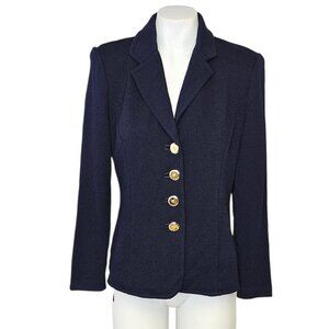 St. John Collection V-Neck Button Front Santana Knit Blazer, Classic, Blue, Sz 2